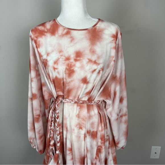 GIANNI BINI TIE DYE MINI DRESS WITH BLOSY SLEEVES ROPE BELT SIZE XS - Picture 7 of 13